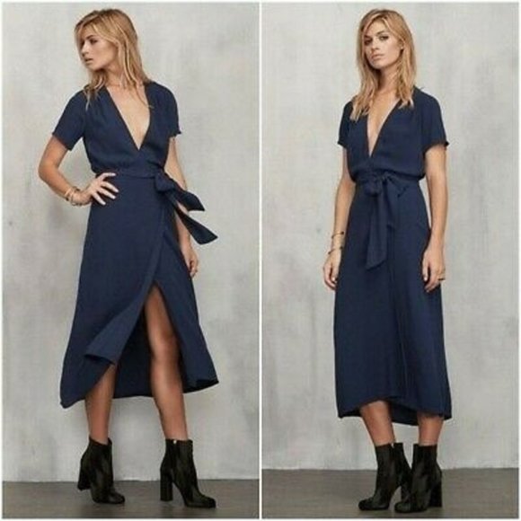 Reformation Dresses & Skirts - Reformation Hadley Blue Midi Wrap Shirt Dress XS